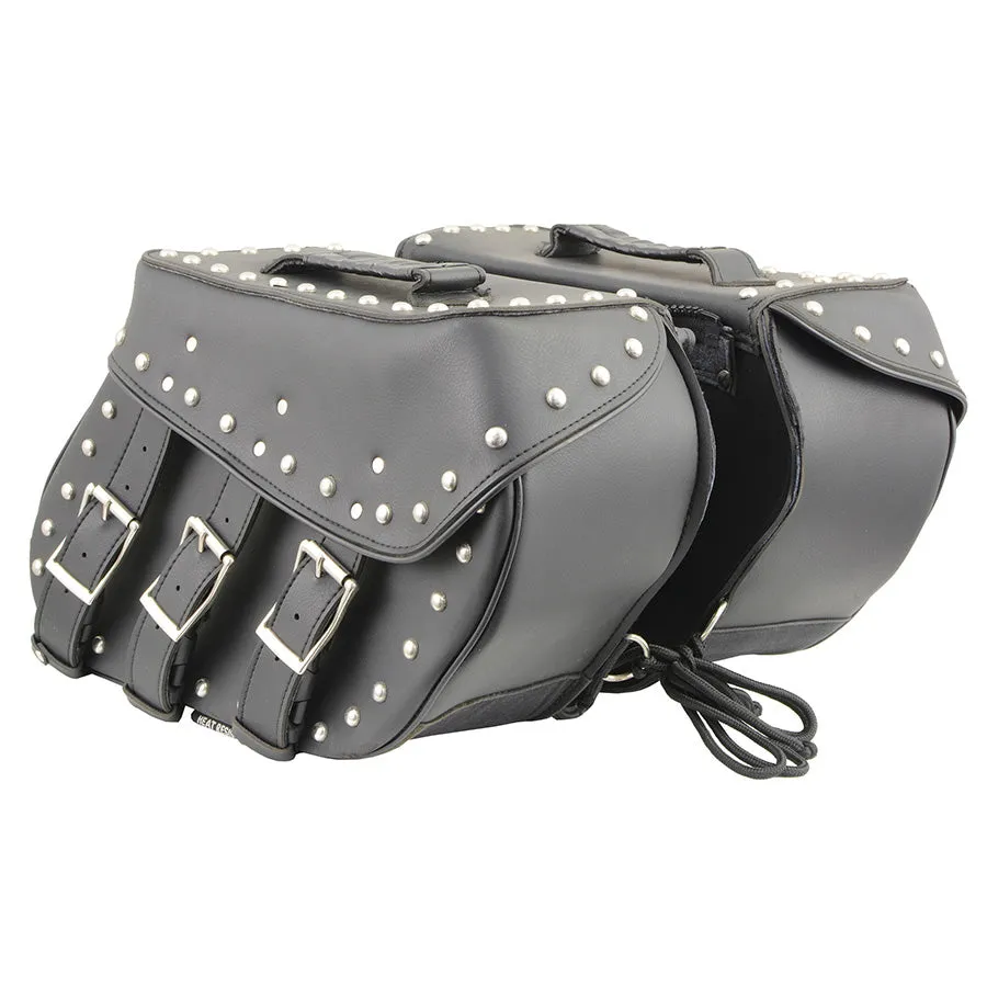 Black PVC Zip Off Medium Chrome Studded Motorcycle Saddlebag