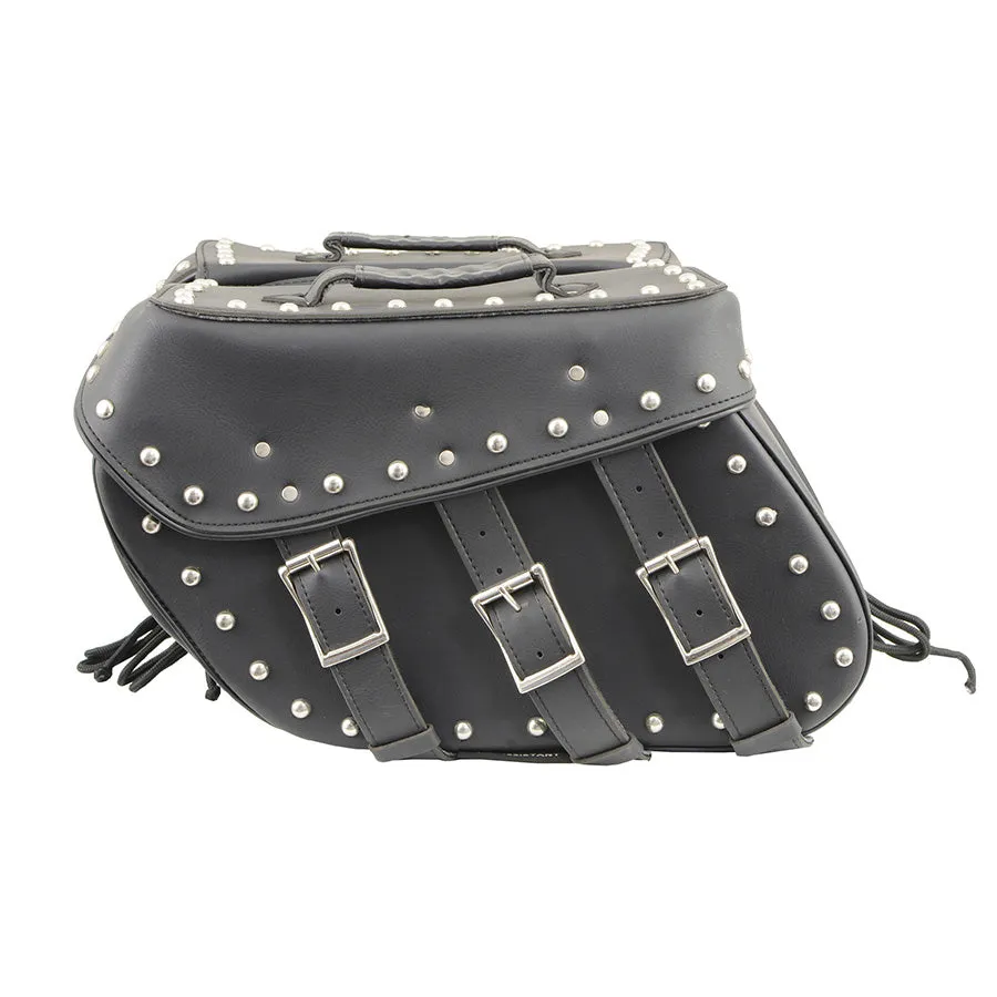 Black PVC Zip Off Medium Chrome Studded Motorcycle Saddlebag