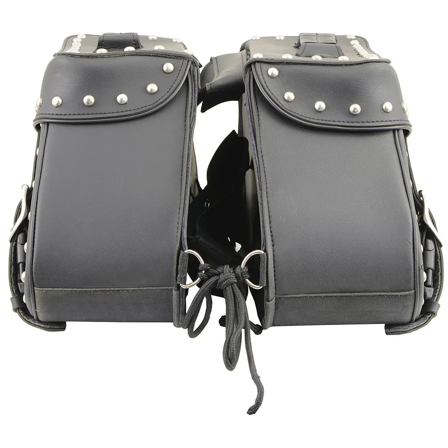 Black PVC Zip Off Medium Chrome Studded Motorcycle Saddlebag