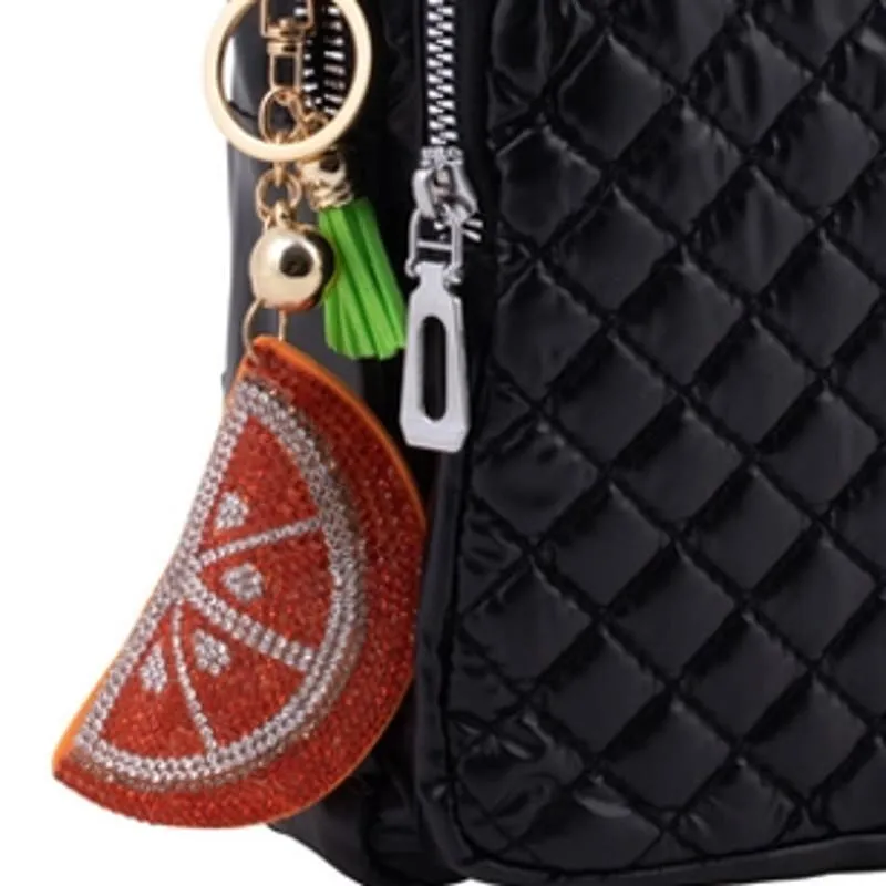 Bling Crystal Orange Citrus Tassel Keychain Keyring Bag Purse Charm