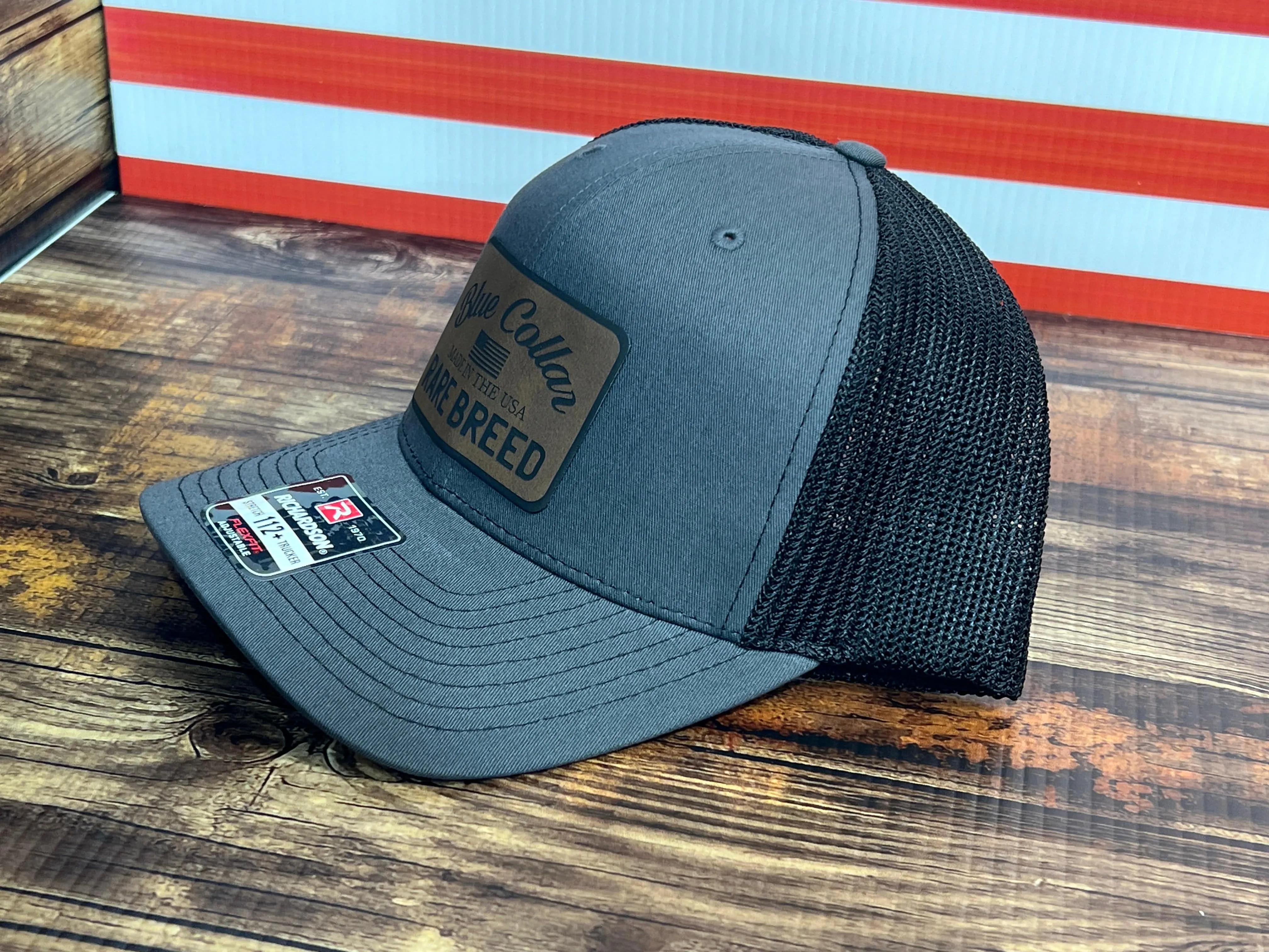 Blue Collar Rare Breed Hat with Custom  Patch on Richardson 112 Trucker Snapback Trucker Hat