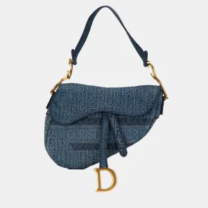 Blue Denim Oblique Saddle Bag