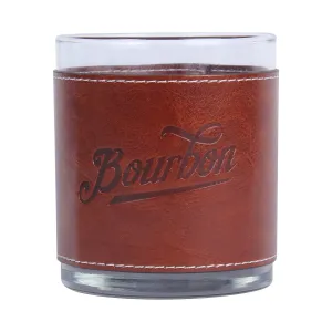 Bourbon Script Angled Faux Leather Rocks Glass