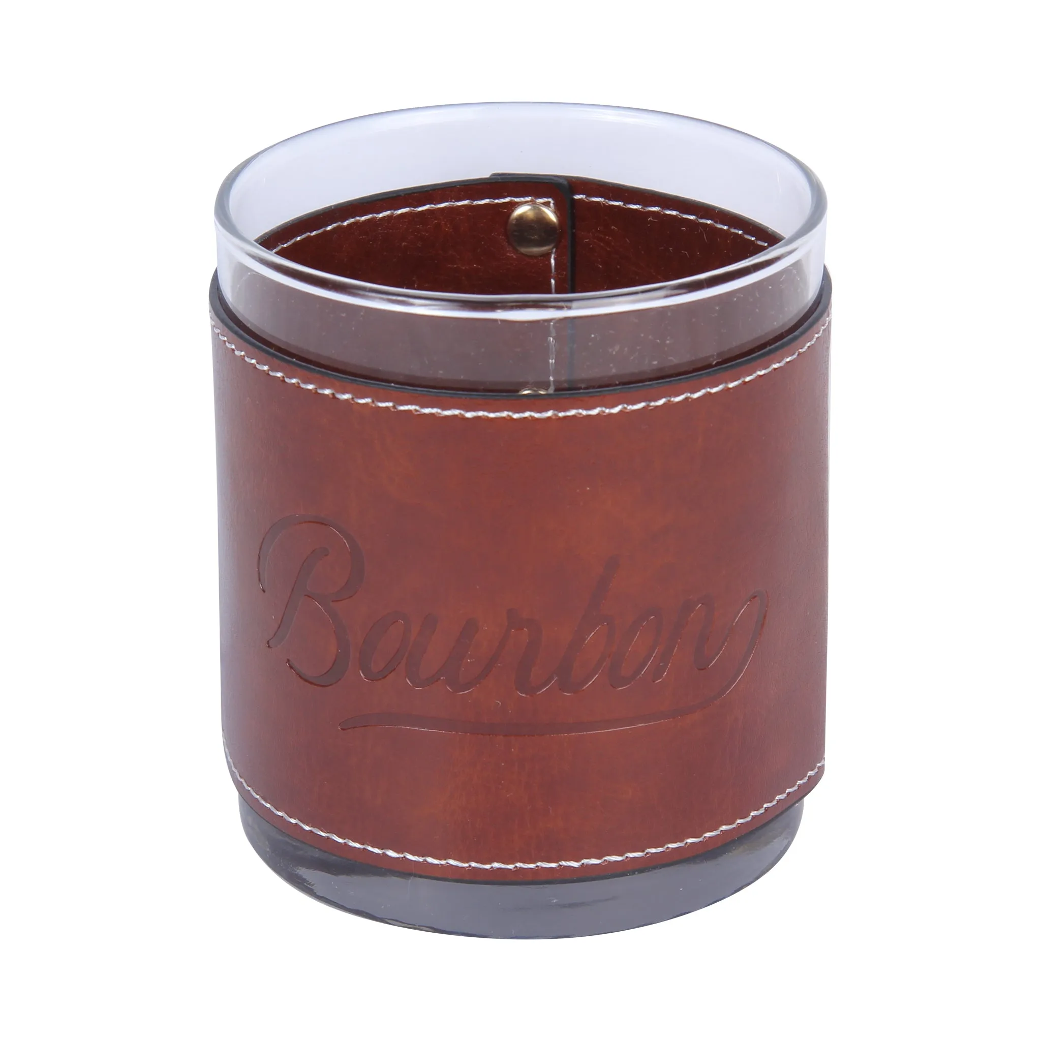 Bourbon Script Faux Leather Rocks Glass