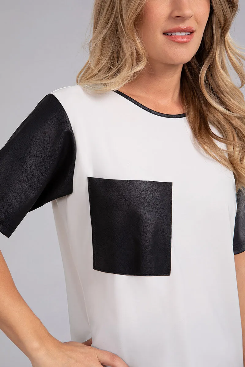 Boxy T with Faux Leather | Ivory