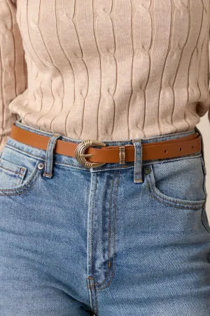 Bringing It Back Cognac Faux Leather Belt