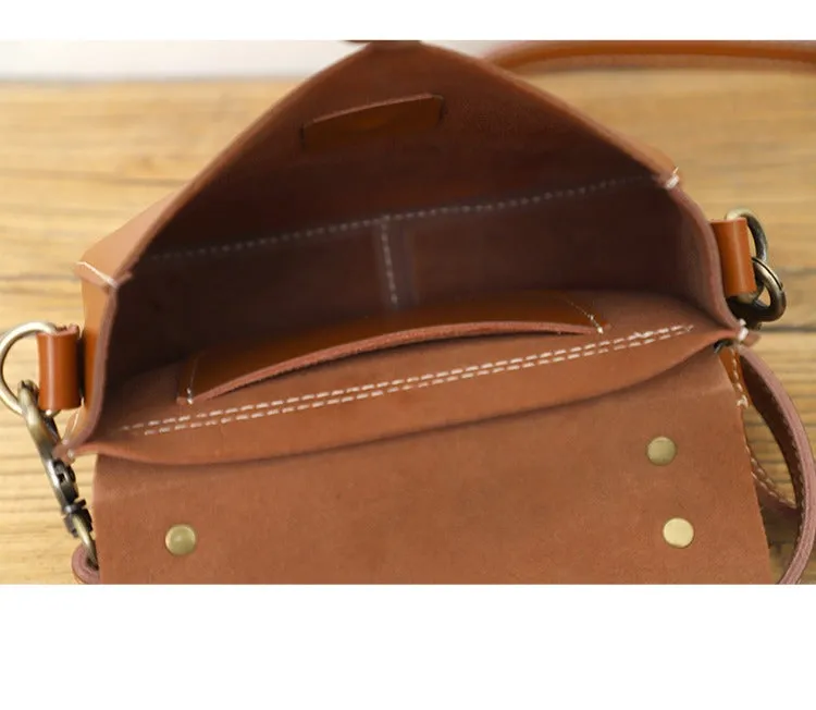 Brown LEATHER Small Cute HandBag WOMEN SHOULDER BAG Saddle Crossbody Purse FOR WOMEN