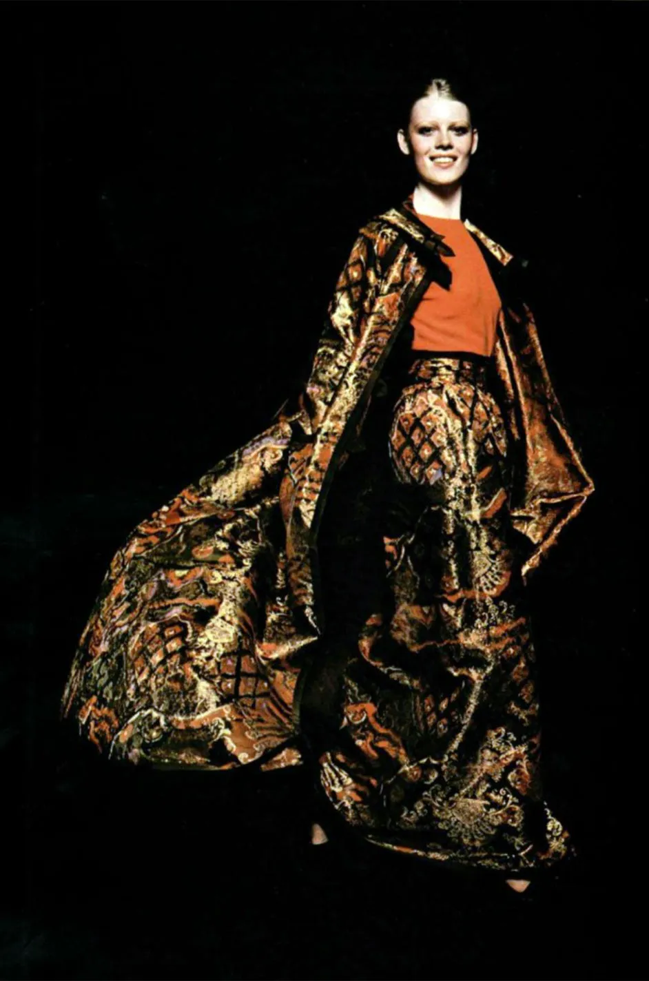 c.1971 Lanvin Demi-Couture Fringe Printed Panne Velvet Skirt