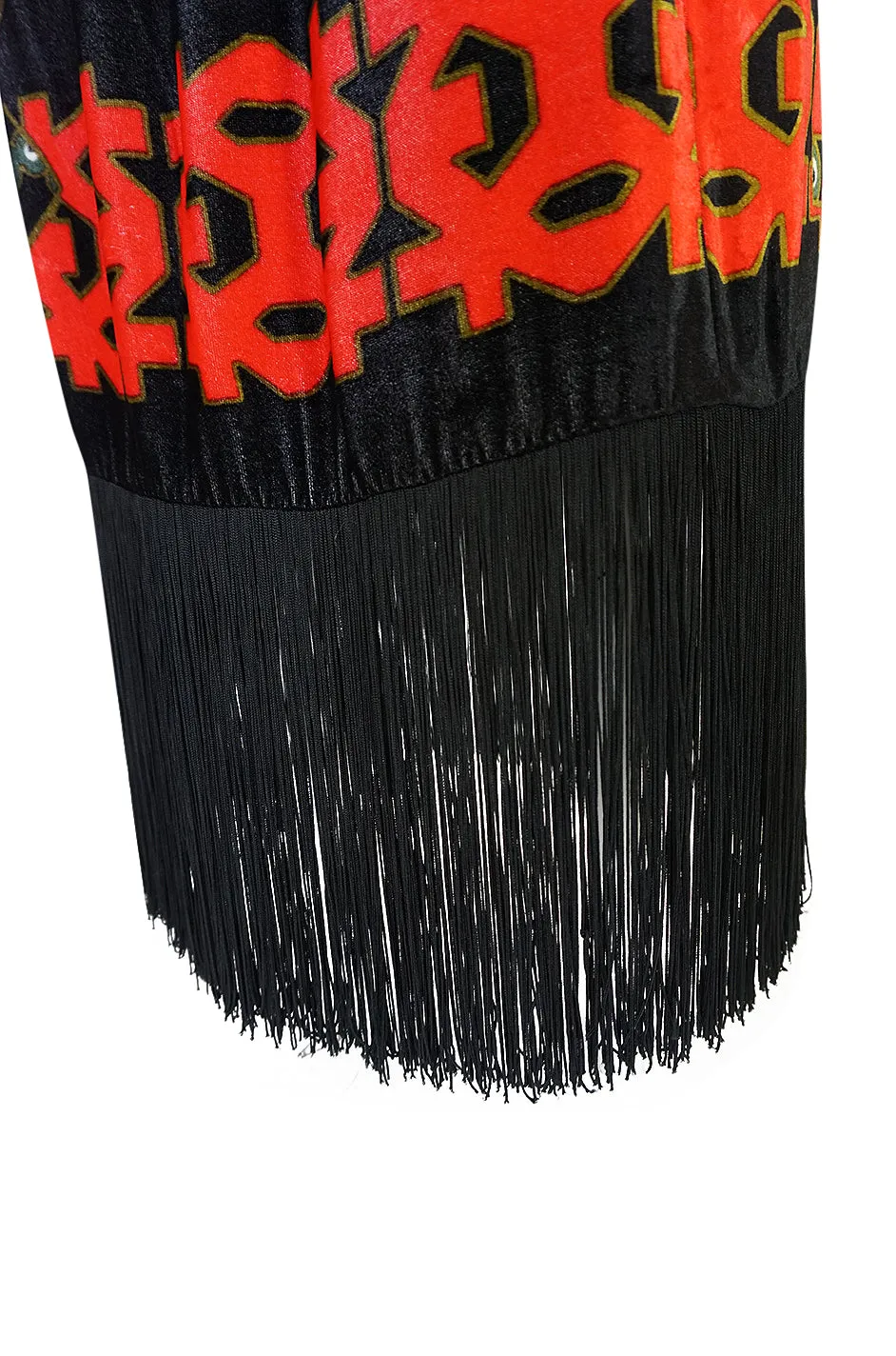 c.1971 Lanvin Demi-Couture Fringe Printed Panne Velvet Skirt