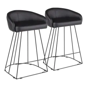 Canary Contemporary Counter Stool in Black Metal and Black Faux Leather by LumiSource - Set of 2