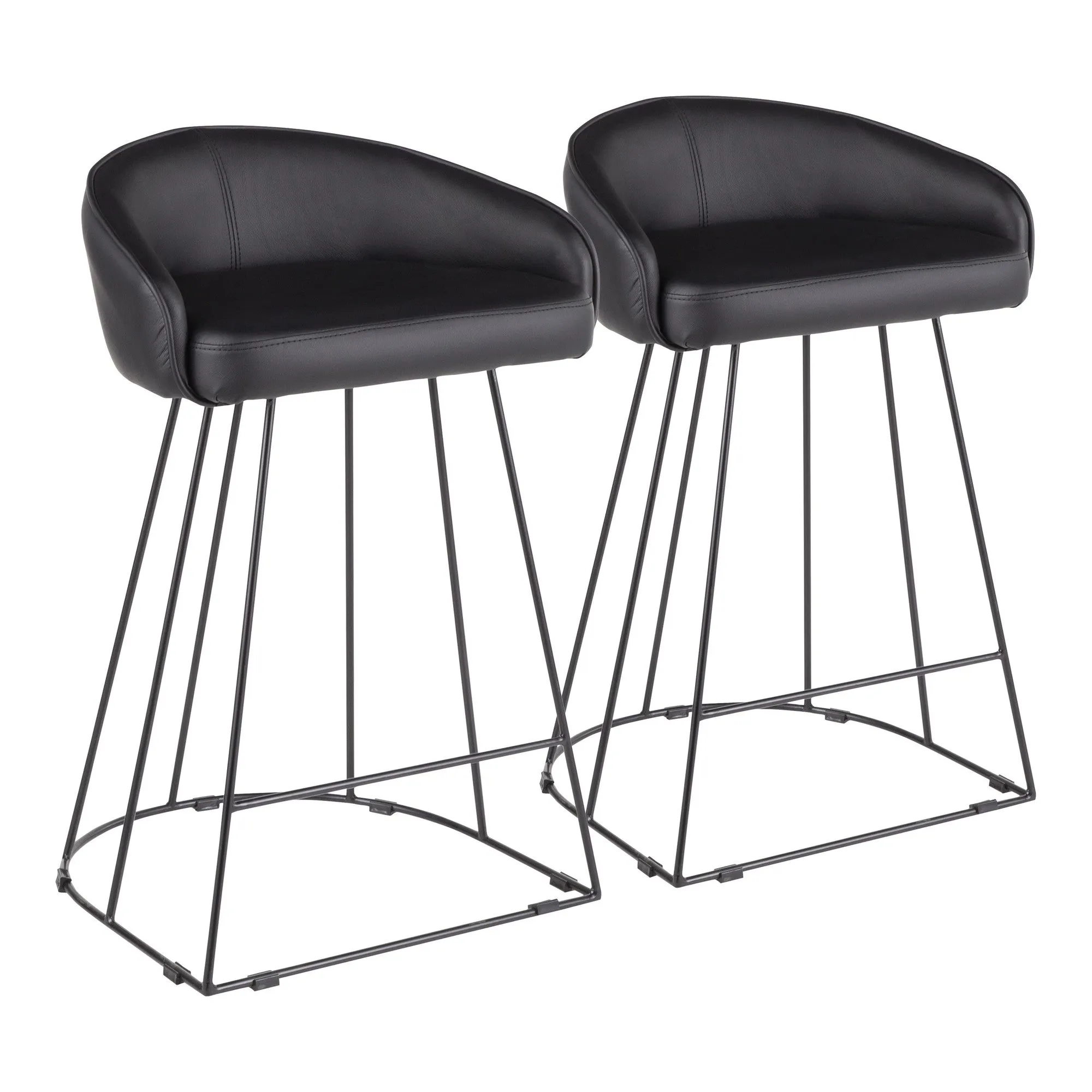 Canary Contemporary Counter Stool in Black Metal and Black Faux Leather by LumiSource - Set of 2