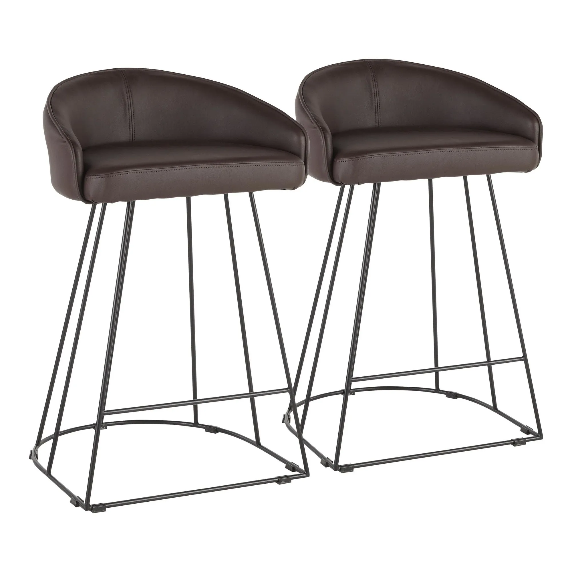 Canary Contemporary Counter Stool in Black Metal and Brown Faux Leather by LumiSource - Set of 2