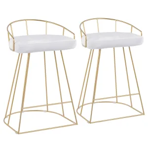 Canary Contemporary Counter Stool in Gold with White Velvet Fabric by LumiSource - Set of 2