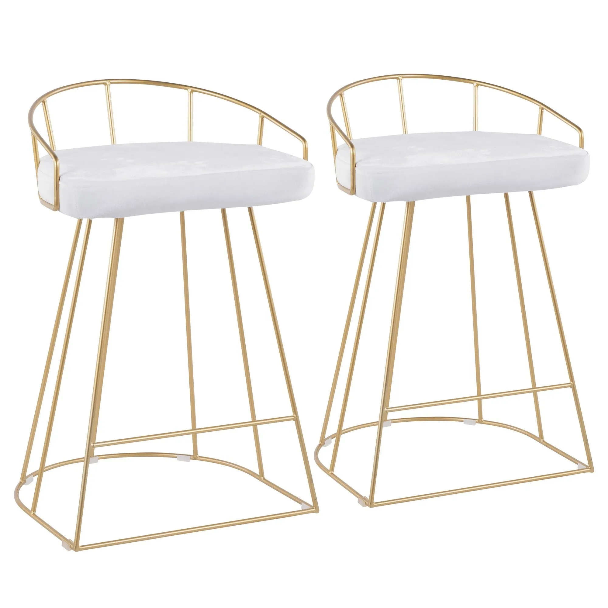 Canary Contemporary Counter Stool in Gold with White Velvet Fabric by LumiSource - Set of 2