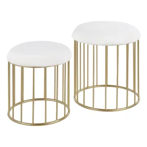 Canary Contemporary Nesting Ottoman Set in Gold Metal and White Plush Fabric by LumiSource