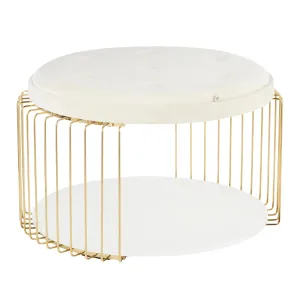 Canary Contemporary/Glam Coffee Table in White MDF, White Velvet and Gold Metal by LumiSource