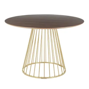 Canary Contemporary/Glam Dining Table in Gold Metal and Walnut Top by LumiSource