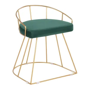 Canary Glam/Contemporary Vanity Stool in Gold Metal and Green Velvet by LumiSource