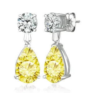 CANARY III OPULENT DOUBLE PEAR DROP EARRING CLEAR finished in Pure Platinum