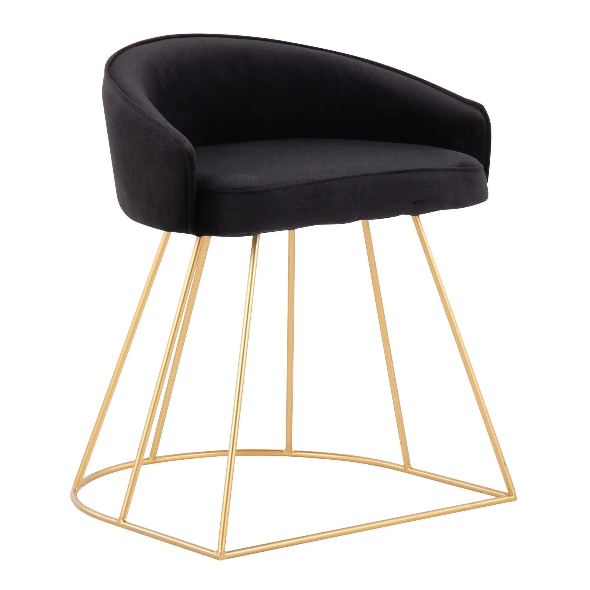 Canary Upholstered Contemporary/Glam Vanity Stool in Gold Steel and Black Velvet by LumiSource