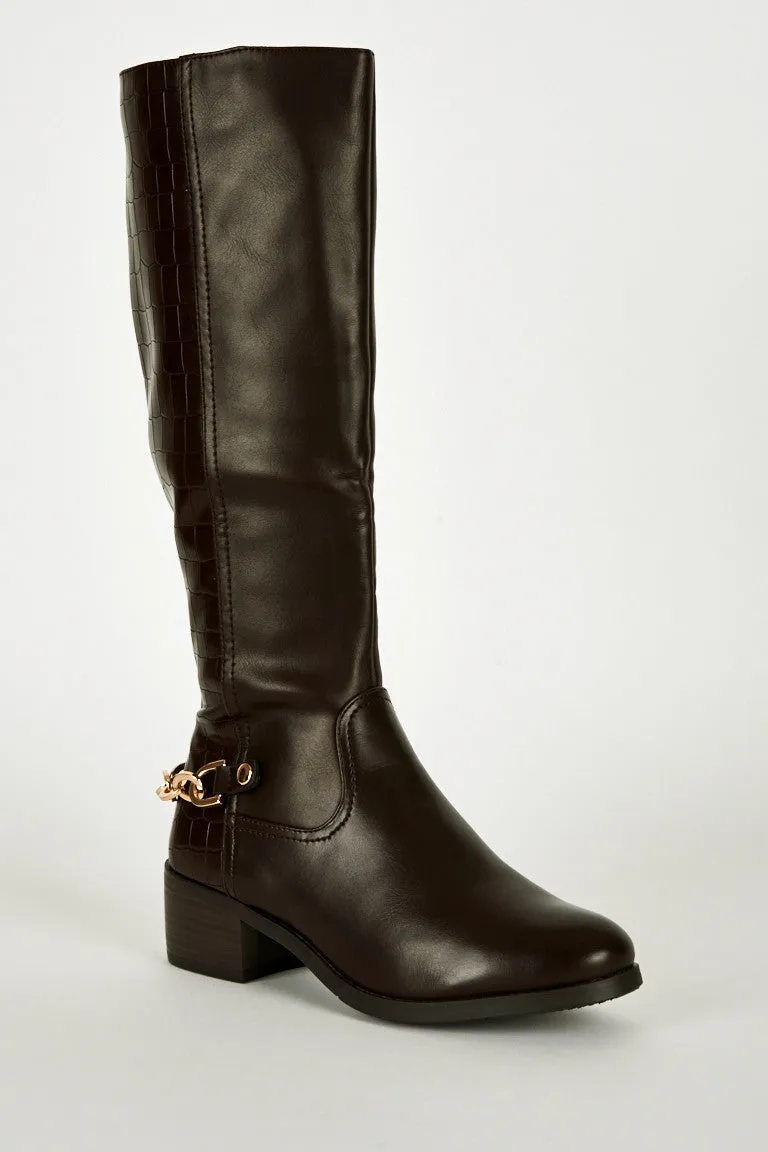 Chain Heel Detail Leatherette Boots