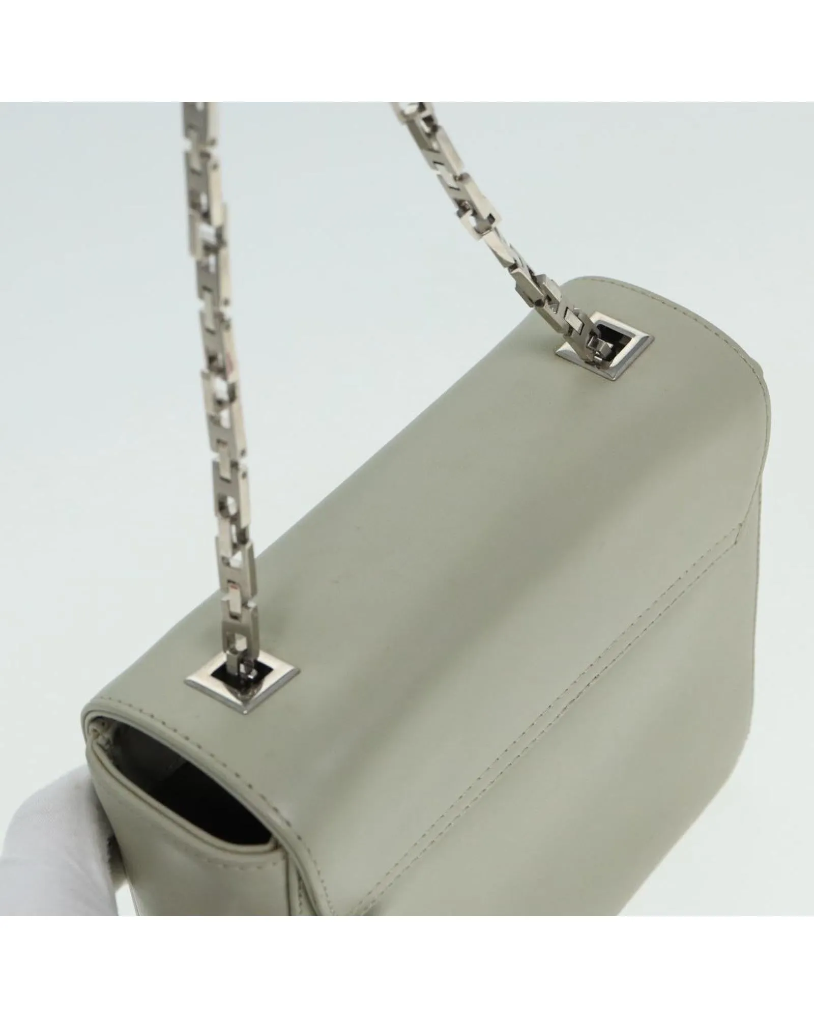 Chain Leather Shoulder Bag with Silver Accents