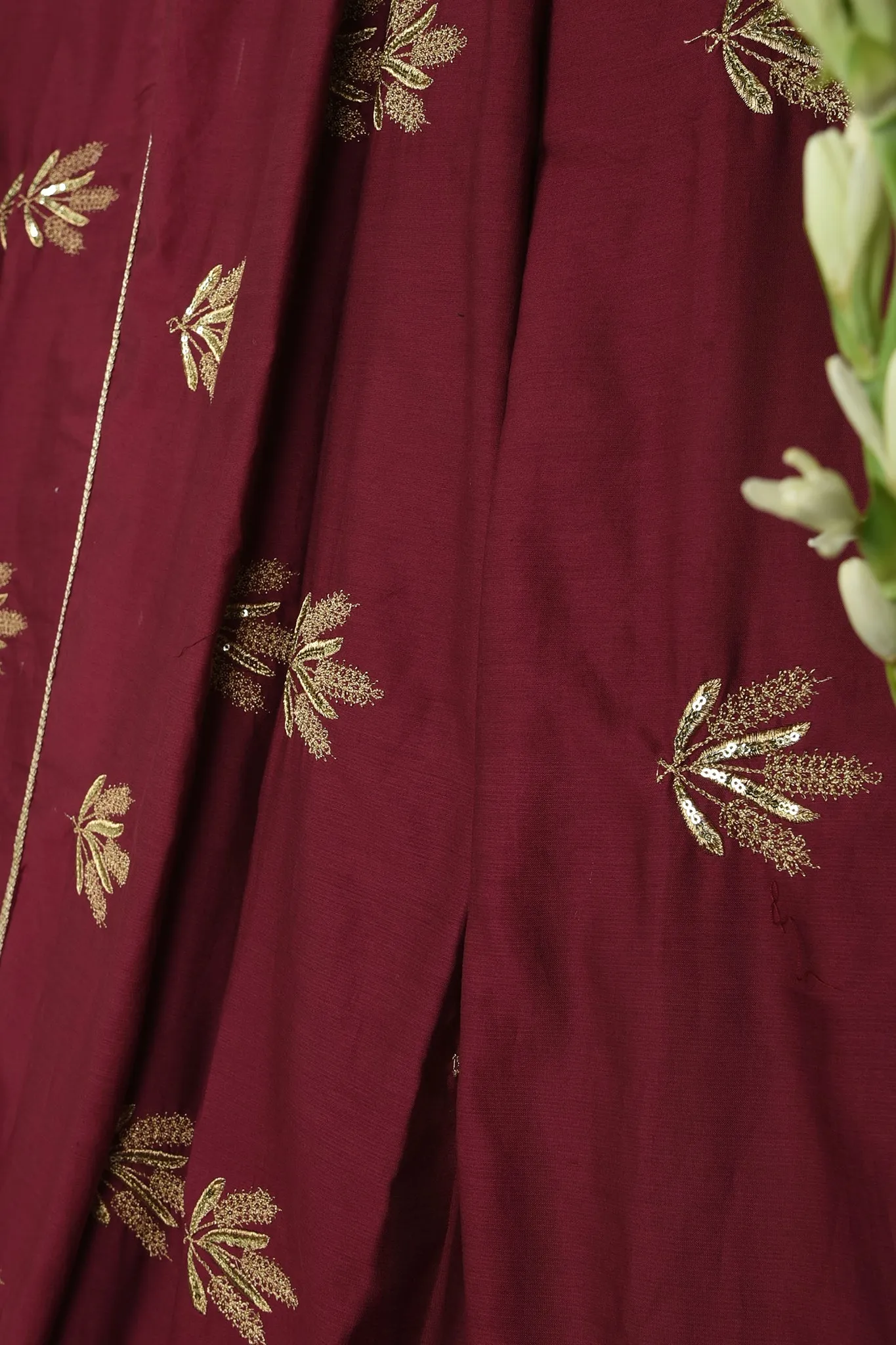 chanderi saree - bordeaux's gilded leaf dance