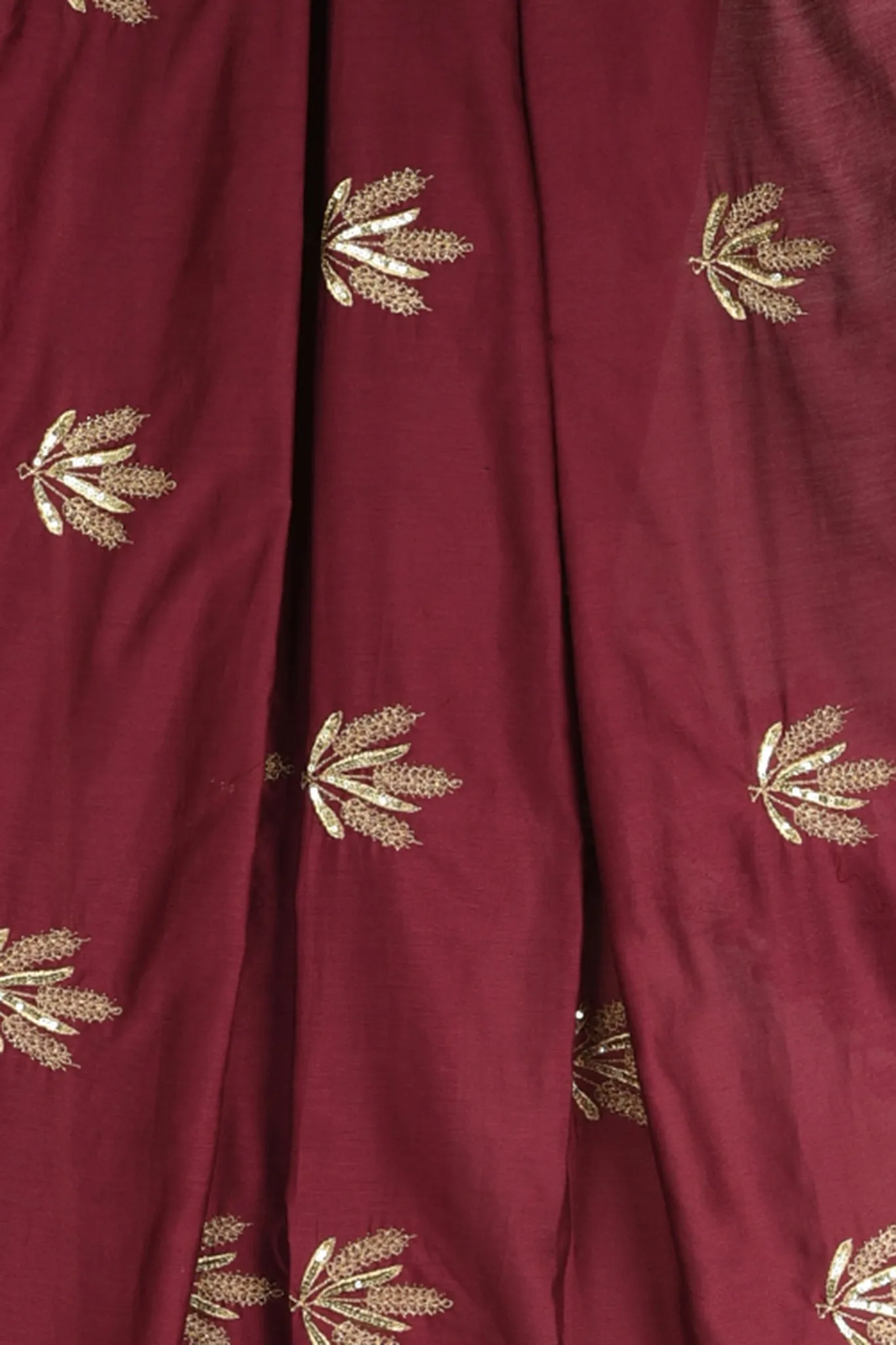 chanderi saree - bordeaux's gilded leaf dance