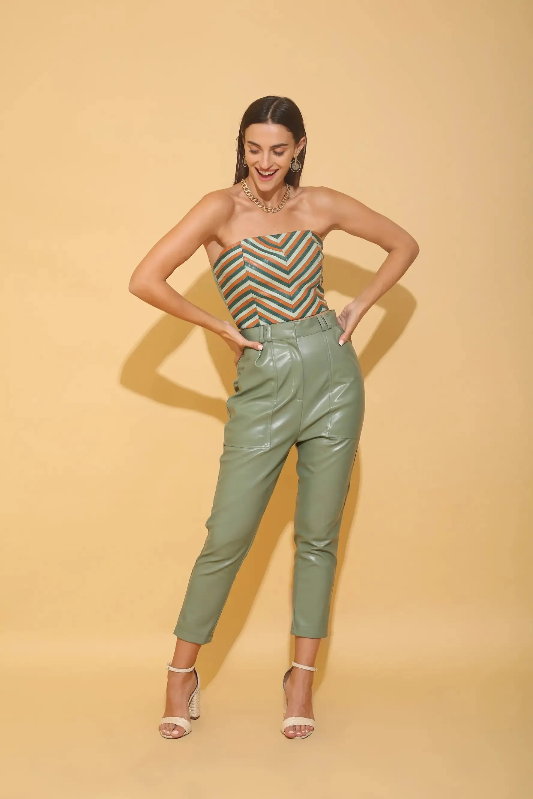 Chevron Tube Top and Sage Green Leather Co-ord Set