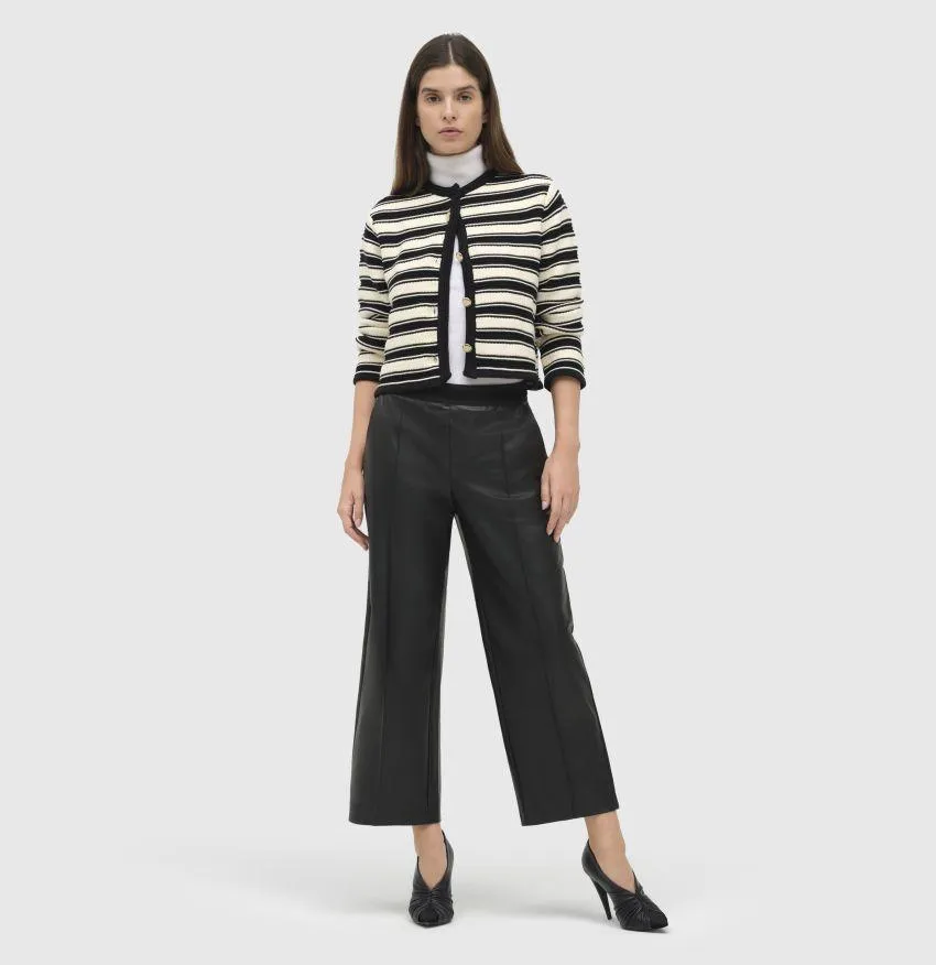 CHIARA SMART CROPPED FAUX LEATHER PANT - BLACK