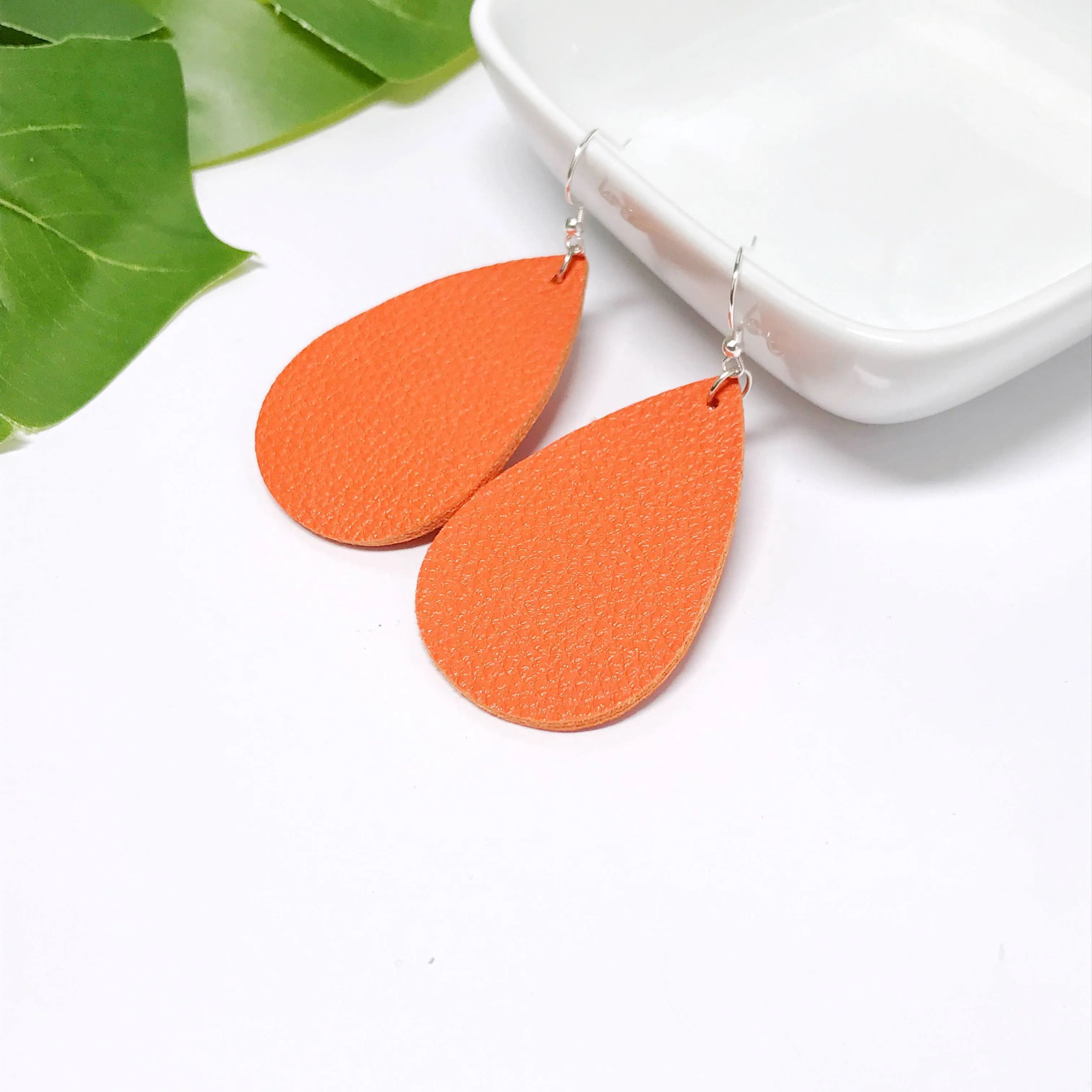 Clementine - Orange Faux Leather Teardrop