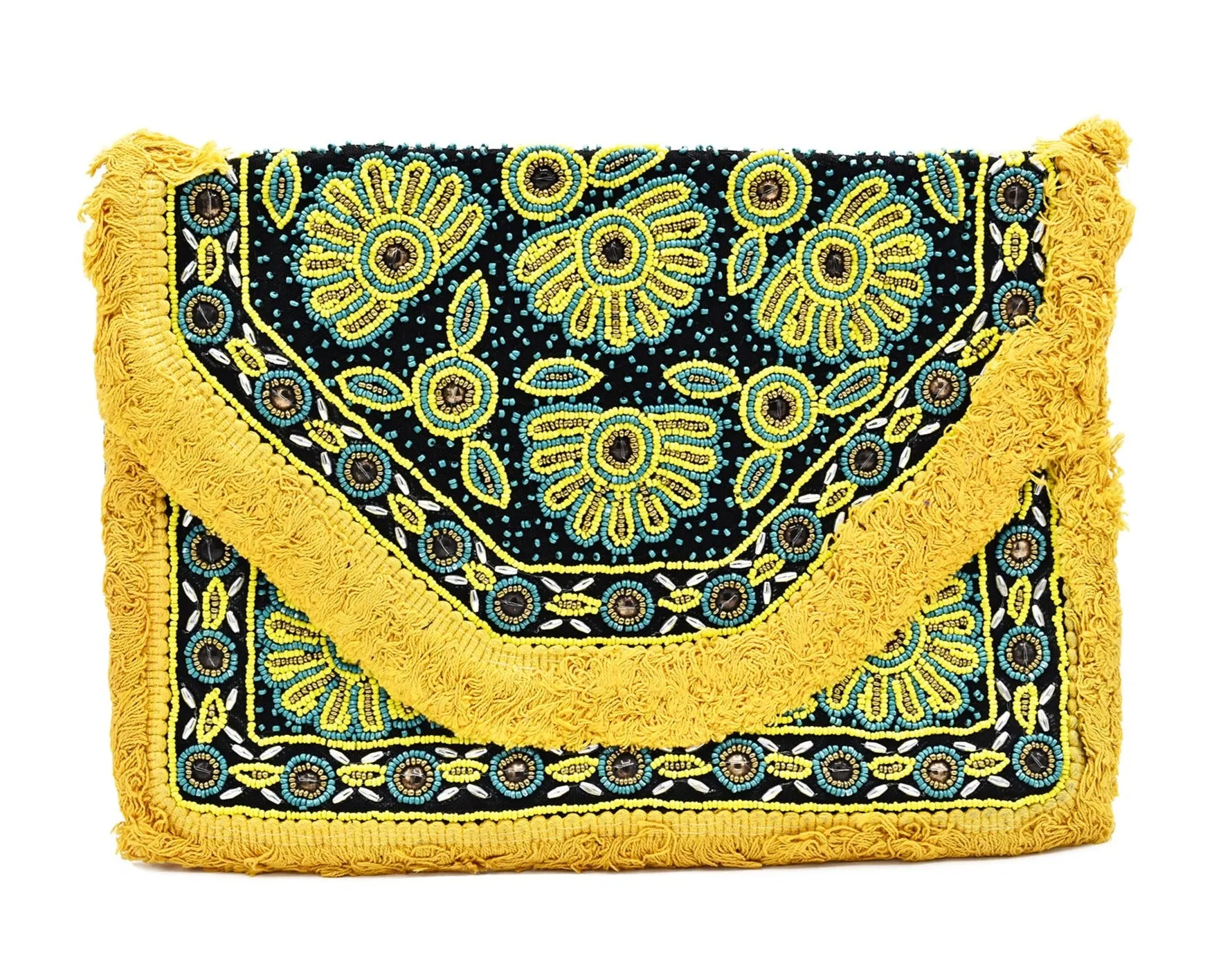 Clover Boho Embroidered Bead Bag