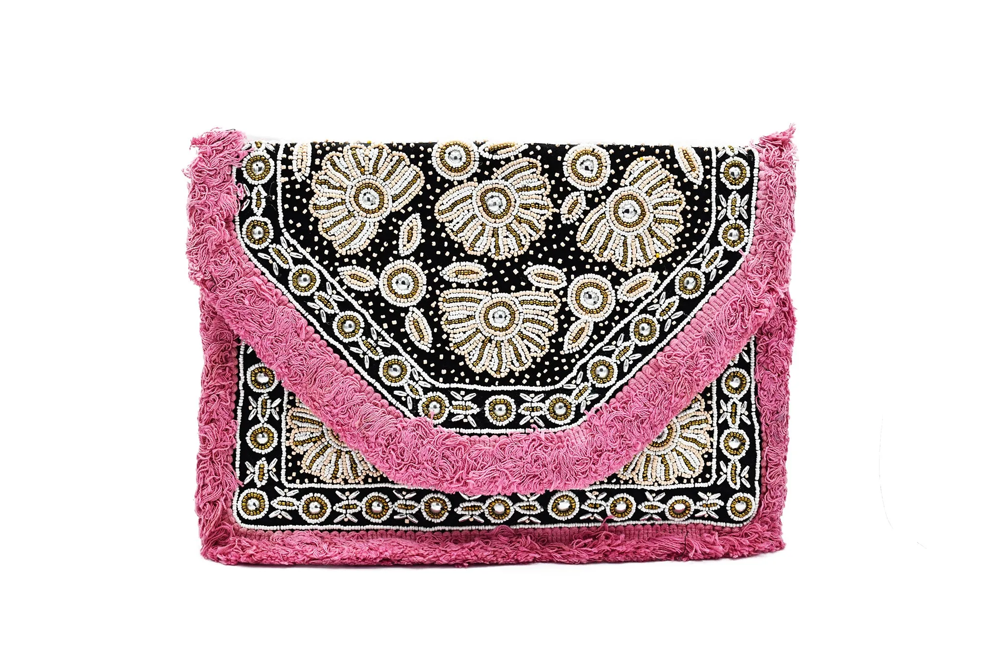 Clover Boho Embroidered Bead Bag