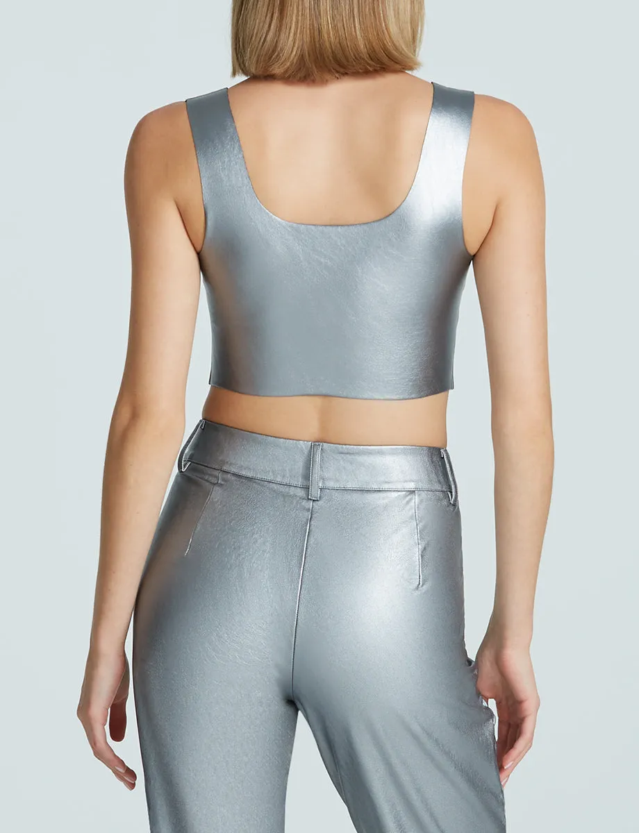 Commando Faux Leather Squareneck Crop Top in Platinum