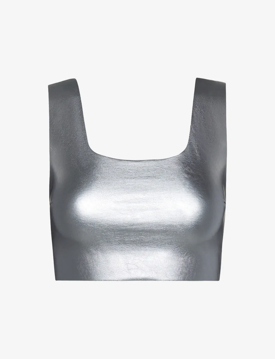 Commando Faux Leather Squareneck Crop Top in Platinum