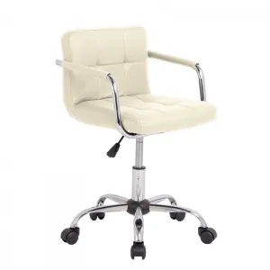 Cream Cushioned Faux Leather Office Chair with Chrome Legs