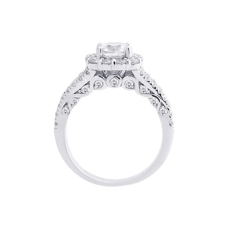 Cushion Diamond Halo Engagement Ring with a Split Band