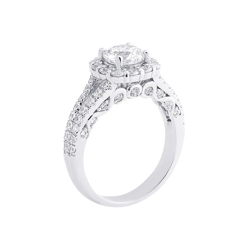 Cushion Diamond Halo Engagement Ring with a Split Band