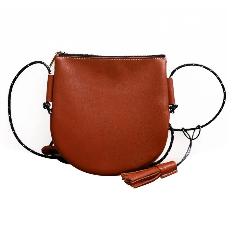 Cute LEATHER Side Bag Tassel Saddle WOMEN SHOULDER BAG Slim With Tassel Crossbody Pouch FOR WOMEN