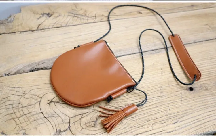 Cute LEATHER Side Bag Tassel Saddle WOMEN SHOULDER BAG Slim With Tassel Crossbody Pouch FOR WOMEN