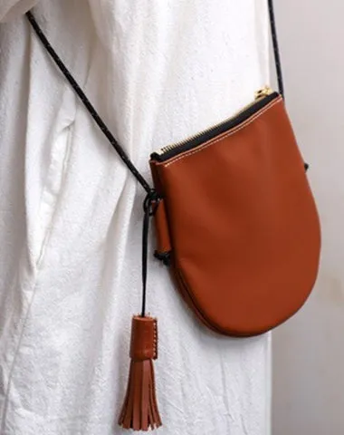 Cute LEATHER Side Bag Tassel Saddle WOMEN SHOULDER BAG Slim With Tassel Crossbody Pouch FOR WOMEN