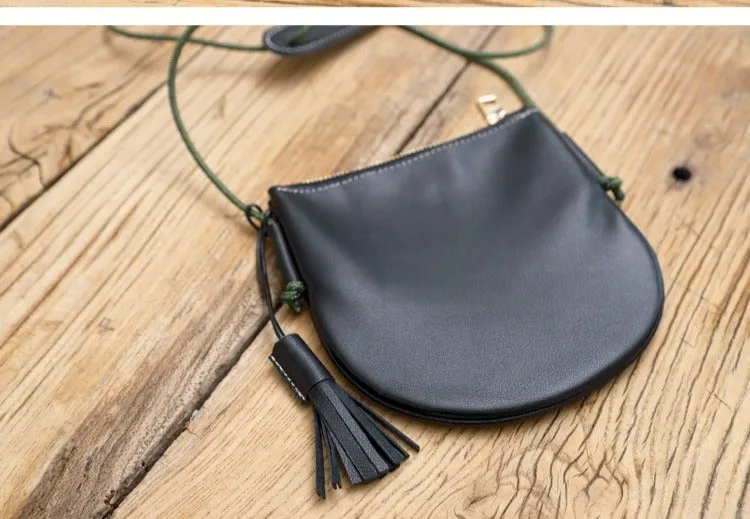 Cute LEATHER Side Bag Tassel Saddle WOMEN SHOULDER BAG Slim With Tassel Crossbody Pouch FOR WOMEN