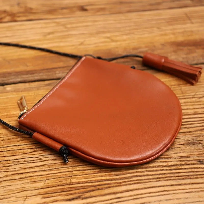 Cute LEATHER Side Bag Tassel Saddle WOMEN SHOULDER BAG Slim With Tassel Crossbody Pouch FOR WOMEN