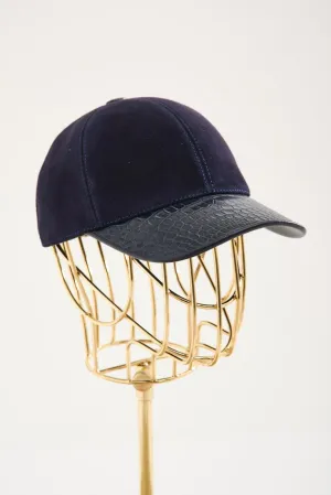 Dark Blue Suede Crocodile Cap