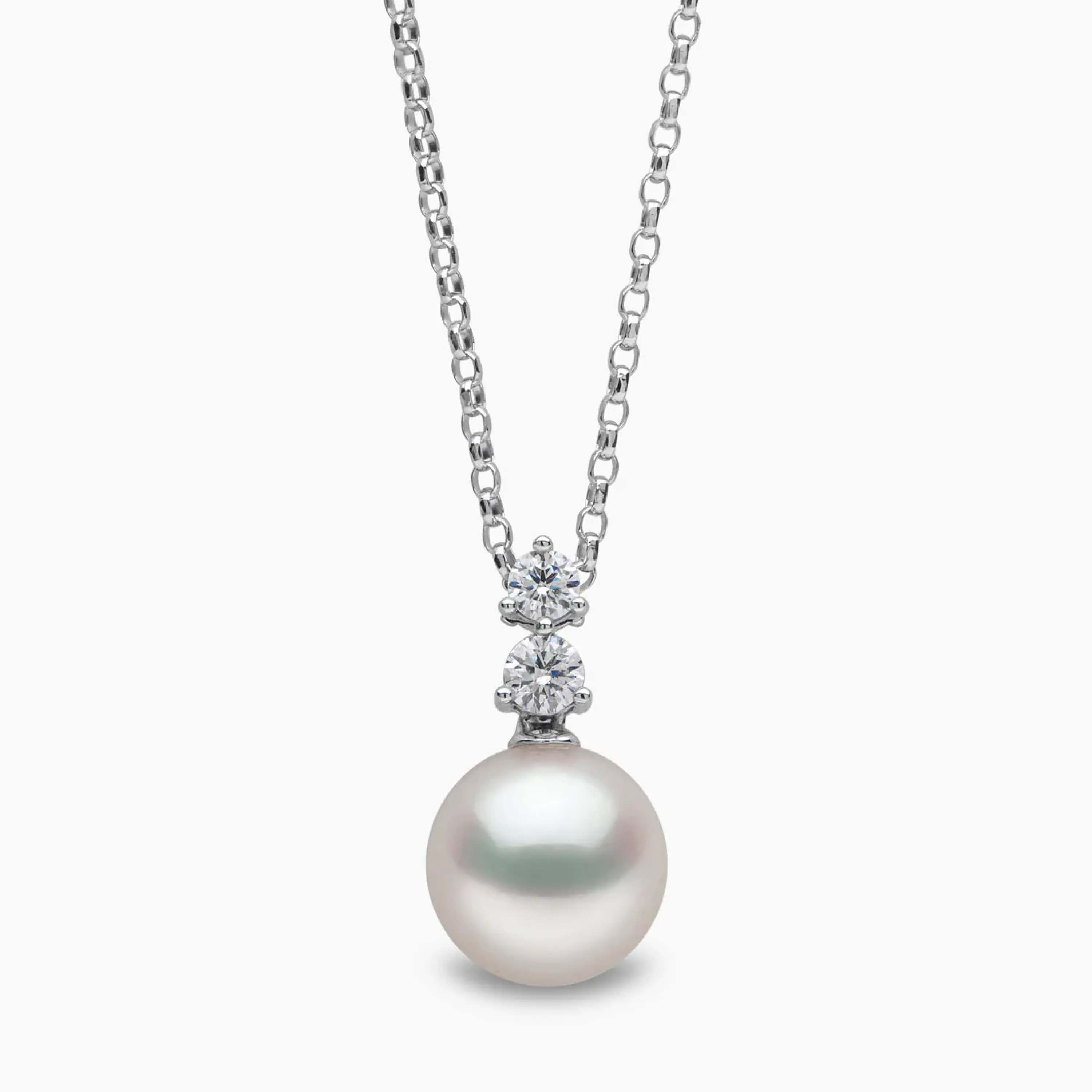 Diamond Classic 18K Gold Akoya Pearl Double Diamond Pendant