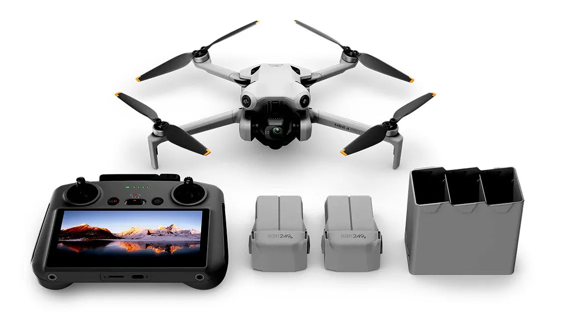 DJI Mini 4 Pro Fly More Combo Plus Drone  (DJI RC 2) BUNDLE Includes 3 Plus Batteries, Hard Case, 1 Year Plan,  Wide-Angle Lens, and Shoulder Bag