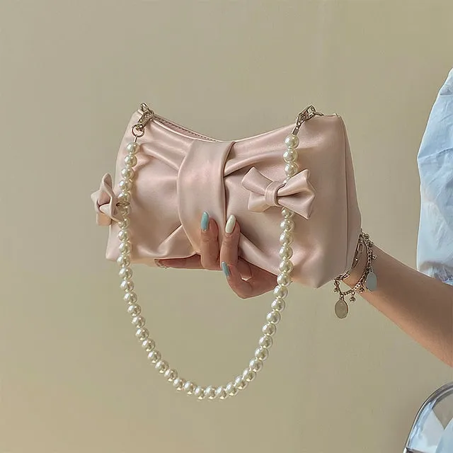 Duo Bow Pearl Chain Bag