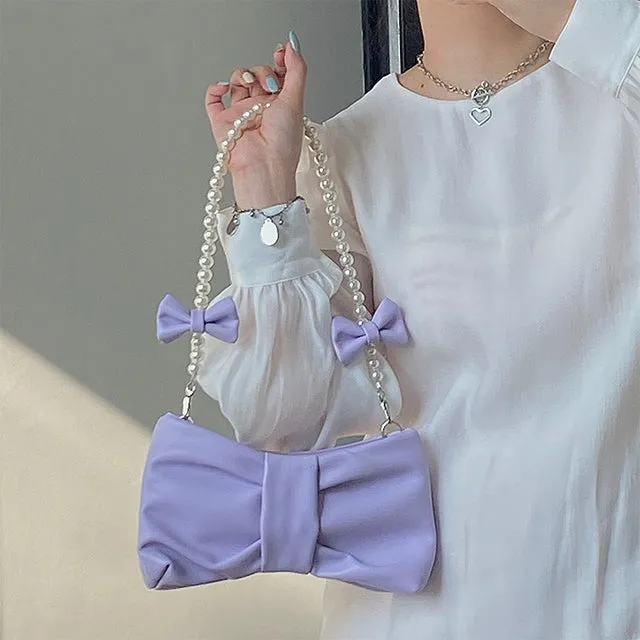 Duo Bow Pearl Chain Bag