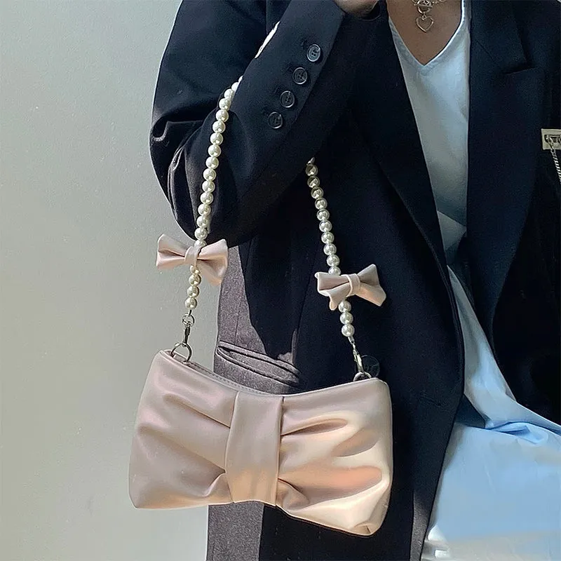 Duo Bow Pearl Chain Bag