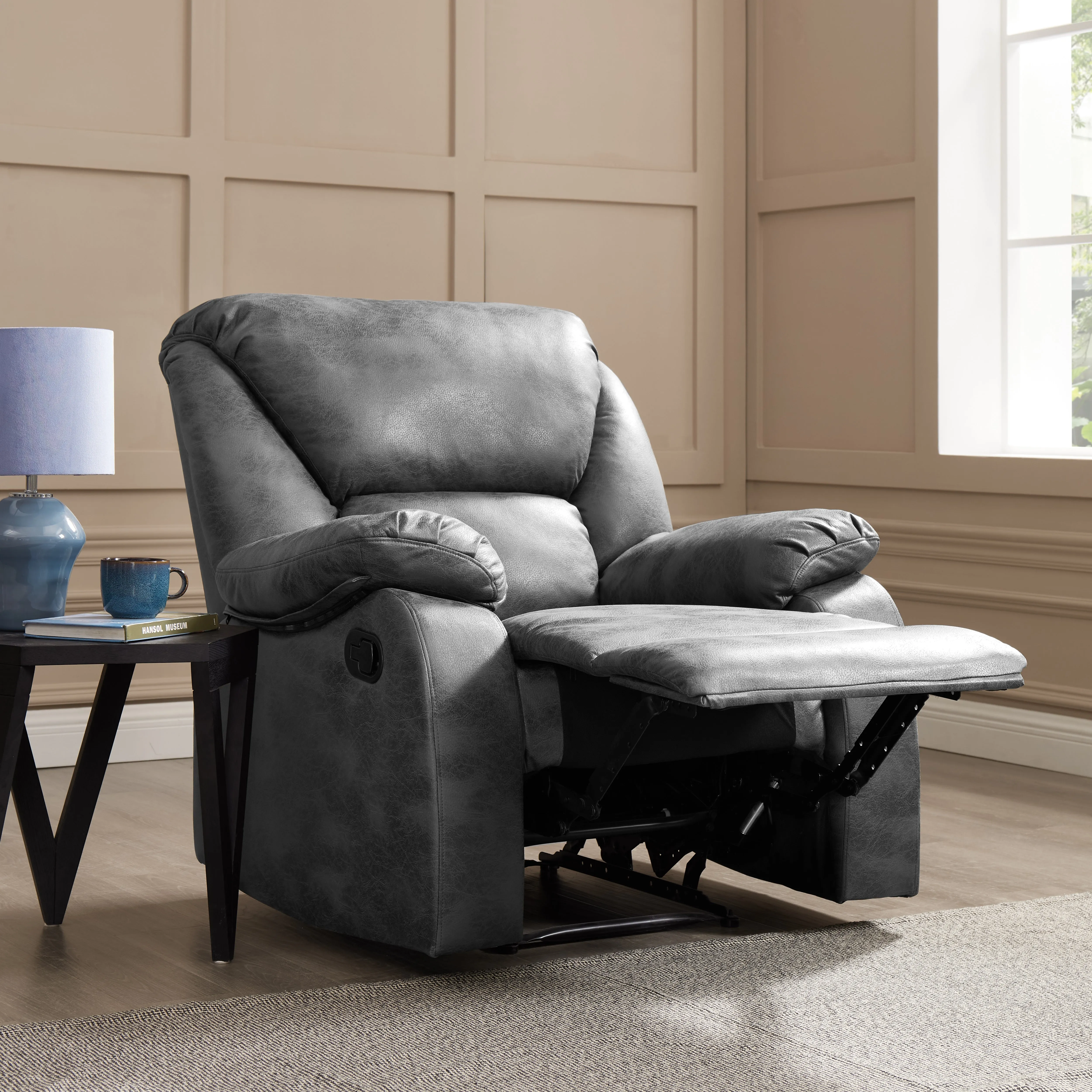 Enoch Recliner Armchair Sofa Suite, Dark Grey Faux Leather